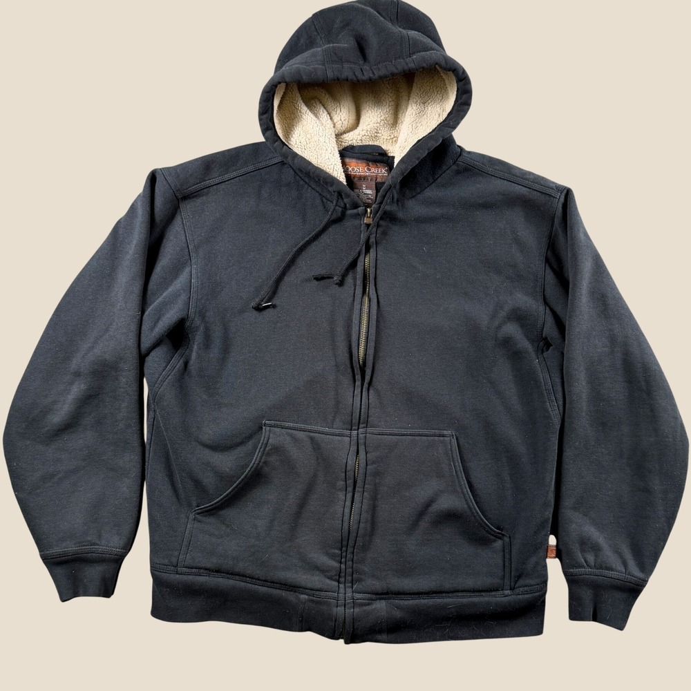 Moose Creek Sherpa Lined Hoodie Men M Black Heavyweight Full Zip Outdoor Jacket
